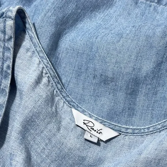 Rails SZ L Blue Chambray Denim Tank Button Front Romper - Picture 8 of 9